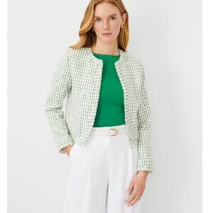Ann Taylor Green and White Tweed Blazer